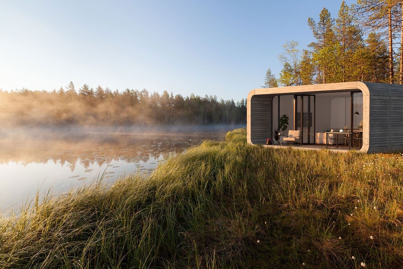 Aerial view of a modular hospitality site showing the platform process in context